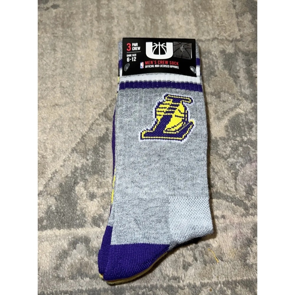 New UNK NBA Los Angeles Lakers Men's Crew Socks 3 Pairs Size‎ 6-12